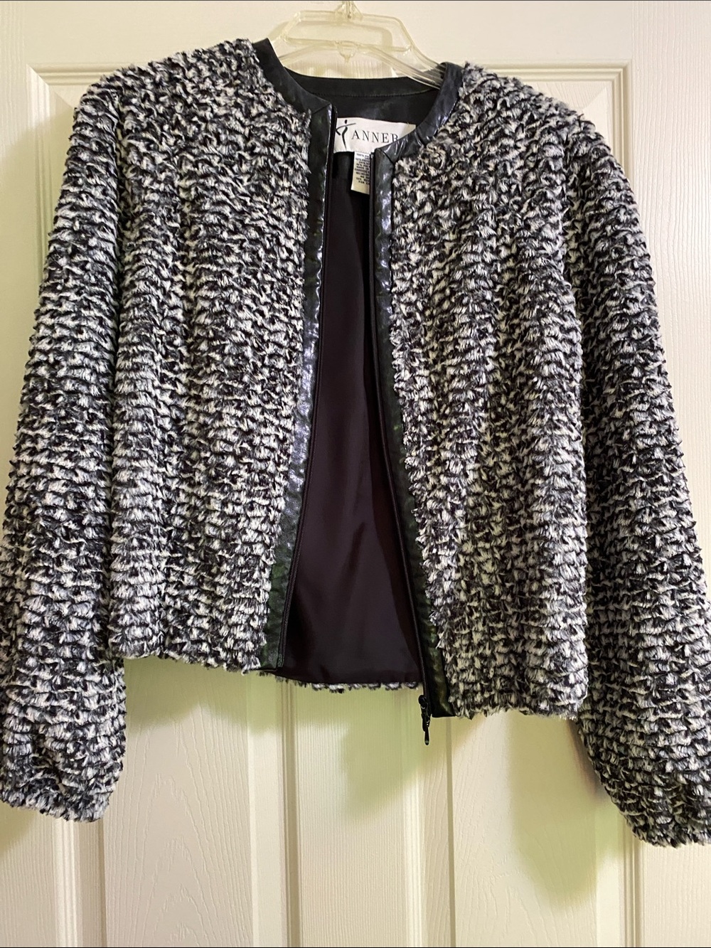 Textured Teddy Jacket in Black & White by